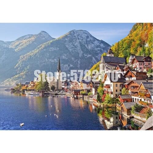 DIY Diamond Painting Hallstatt, Austria Lakes & Rivers Diamond Embroidery Full Rhinestone 5D Diamond Mosaic Cross Stitch Decor