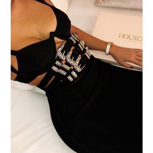 High Quality Celebrity Black Wine Slip Sequined Belt Knee Length Rayon Bandage Dress Evening Party Bodycon Dress