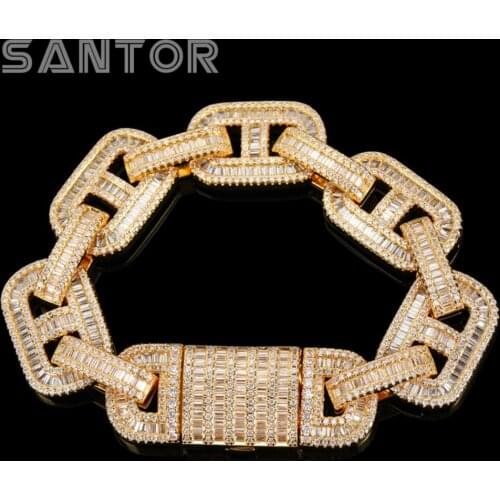 15mm Pig Nose Bracelet Miami Cuban Link Coffee Bean Bracelet Gold Iced Out Square Banguette Cubic Zirconia Mens Jewelry