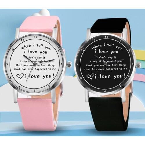 Letters Printed Watch Quartz Watch with PU Leather Strap I LOVE YOU Watch for Women Girls FS99