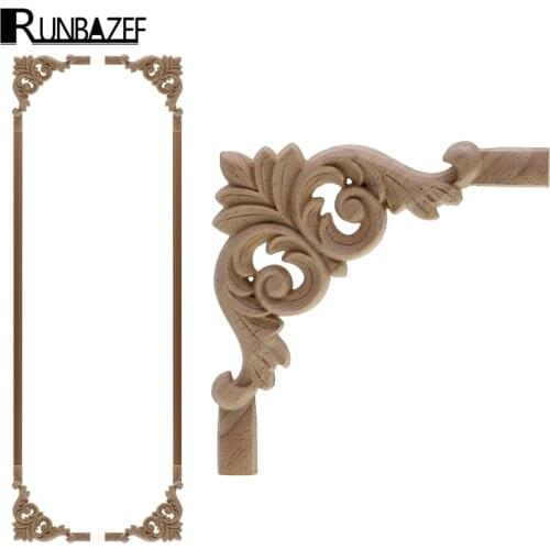 RUNBAZEF Wood Carved Corner Onlay Applique Frame Decorate Wall Doors Furniture Decorative Modern Figurines Wooden Miniatures