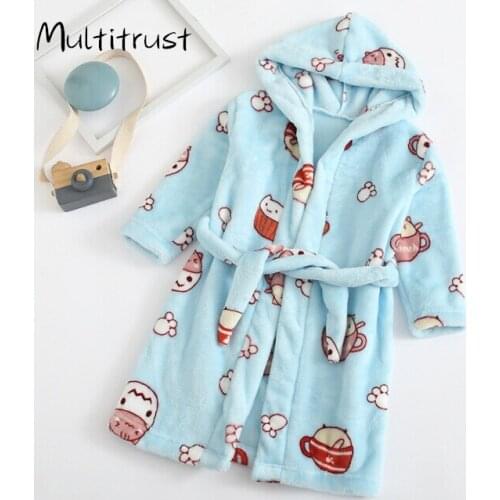 Autumn Winter Kids Pyjamas Fashion Fruit Cartoon Animal Pattern Baby Boys Girls Bathrobe Warm Solf Robes Flannel Nightwear 2020