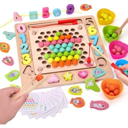 Baby Educational Toys For Children Montessori Educational Wooden Toys Hands Brain Training Clip Beads Math Toys Fishing toys