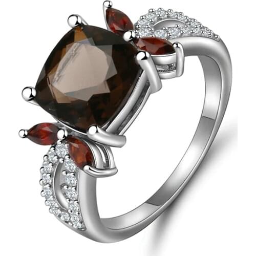 Gems Ballet 3.67Ct Natural Smoky Quartz Gemstone Ring For Women 925 Sterling Silver Three Stone Engagement Rings Fine Jewelry
