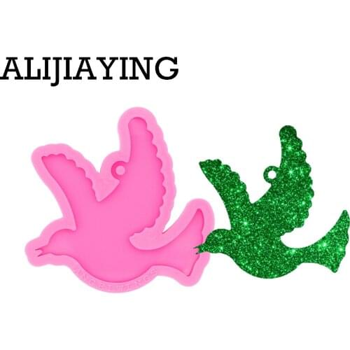 DY0412 Glossy Dove Keychain Mould Semi Pigeon Silicone Resin Pendant Mold for Epoxy Jewelry Making DIY Crafts Necklace