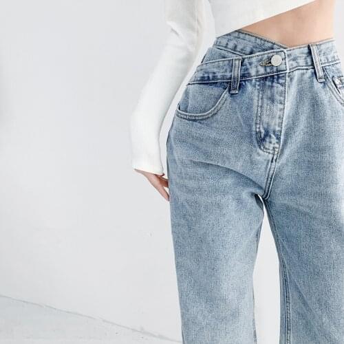 Retro high-waist design cross-waist jeans womens straight trousers drape mopping pants trend Sashes Straight JEANS