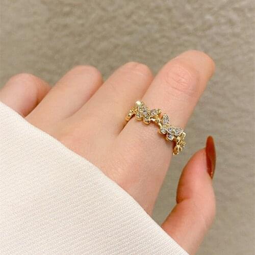 Elegant Butterfly Ring Korean Luxury Shiny Zircon Index Finger Adjustable Open Rings for Women Fashion Wedding Jewelry Best Gift