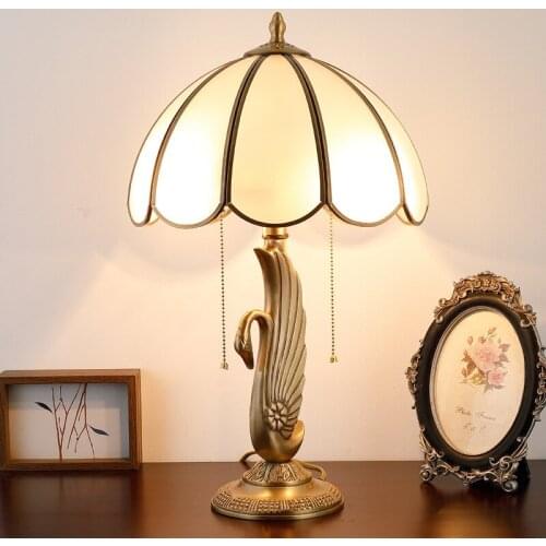 European Style Retro Copper Swan Table Lamp Living Room Study Decoration Bedroom Bedside Lamp E27 AC110-240V