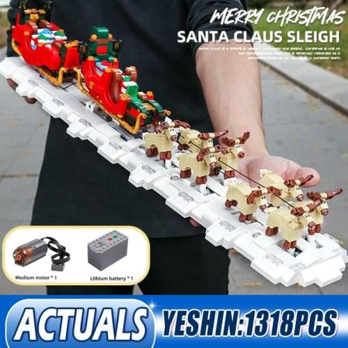 Motor Power Christmas Santa Sleigh Model Creative Reindeer Sleighs Toys MOC-32342 Building Blocks Brick Kids Christmas Gifts