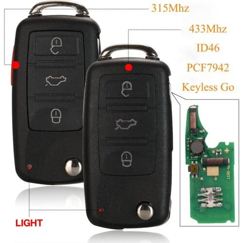 Kutery 5pcs 3/4 Buttons Replacement Smart Remote Car Key Fob 315/433Mhz ID46 Pcf7942 For VW Polo Golf MK6 Tiguan Touareg