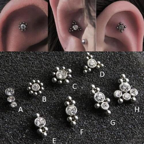 1PC G23 Titanium&Steel Zircon Cluster Ear Tragus Helix Cartilage Crystal Gem Earring Stud Labret Bar Ring Body Piercing Jewelry