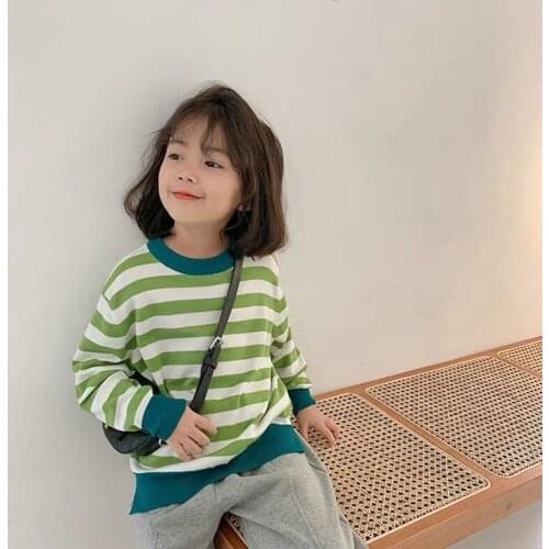 Girls Korean striped sweater Pullover knitting baby early autumn round neck top childrens foreign style sweater