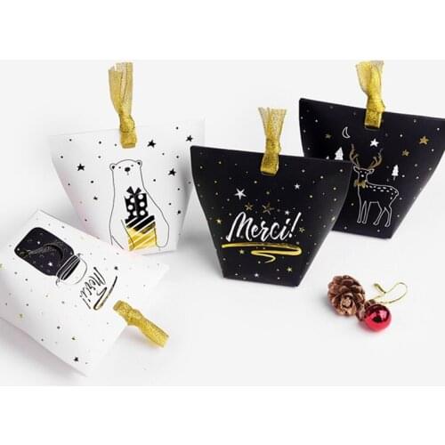 20 Pcs Black White Bear Merci Bottle Box With Gold Ribbon Candy Cookies Bag Gift Box For Kids Party Baby Shower Wedding Candy