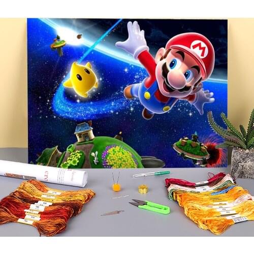 Carton Mario Printed Canvas 11CT Cross Stitch Full Kit DIY Embroidery DMC Threads Sewing Handicraft Craft Painting Decor