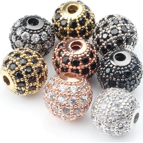3pcs Fashion Metal Brass Micro Pave White & Black Crystal CZ Round Loose Spacer Beads for Jewelry Making DIY Bracelet 4 6 8 10mm