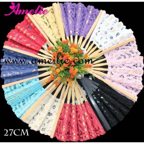 200pcs/lot Free Shipping Handmade Assorted Colors Battenburg Lace Embroidery Wedding Fan 27 cm White Lace Fan