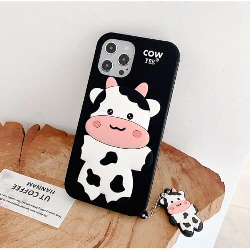 Cute Cartoon Cow Case for iPhone 12 11 Pro X XR XS Max 6 6s 7 8 Plus SE 2020 mini Soft Silicone Cover