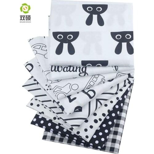 Shuanshuo 7pcs/lot New Black Series Cotton Patchwork Fabric Fat Quarter Bundles Fabric For Sewing Doll Cloths 40*50cm