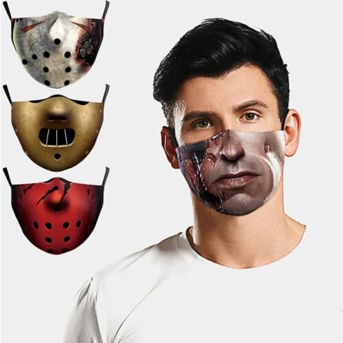 New Halloween Horror Fashion Printing Women Men Unisex Cospaly Masks Face-Protection Cycling Spots Breathable Adult Party Mask