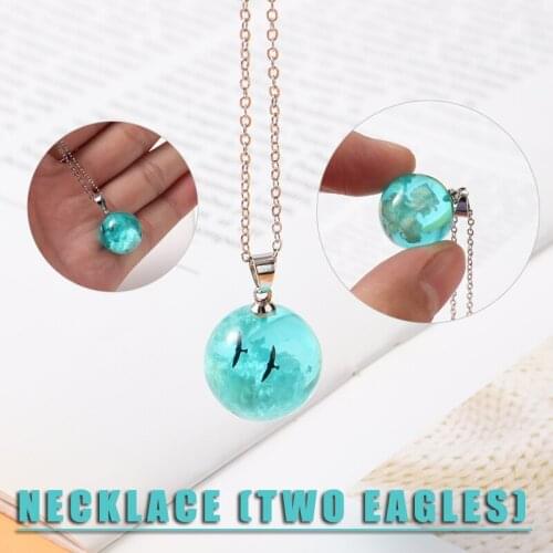 New Blue Sky White Clouds Necklace Eagle Pattern Transparent Resin Glass Ball Pendant Necklace Women Fashion Charm Jewelry