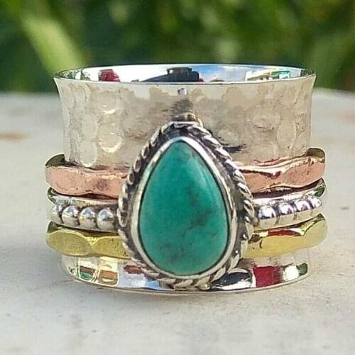 Fashion Turquoise 925 Sterling Silver Spinner Ring Mediation Statement Jewelry SIZE 6-11