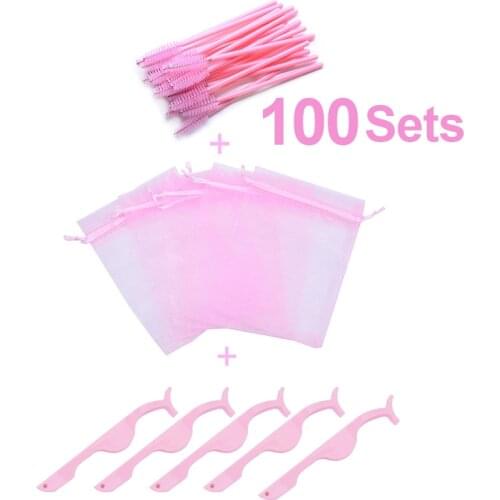 OKAYLASH 3 in 1 pink purple blue black eyelash tweezers and lash brushes and eyelash packaging bag