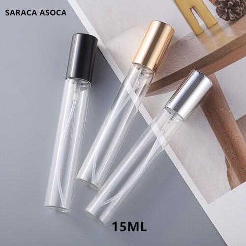 Wholesale Retail 50pcs/lot 15ml Perfume Glass Bottle Gold Black Silver Cap Travel Spray Perfume Empty Bottles