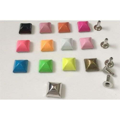 12mm Colorful Square Pryamid Garment Bracelet Rivet Cap Studs For Leather Craft Bag Phone Case Jewelry Trims Accessories Punk
