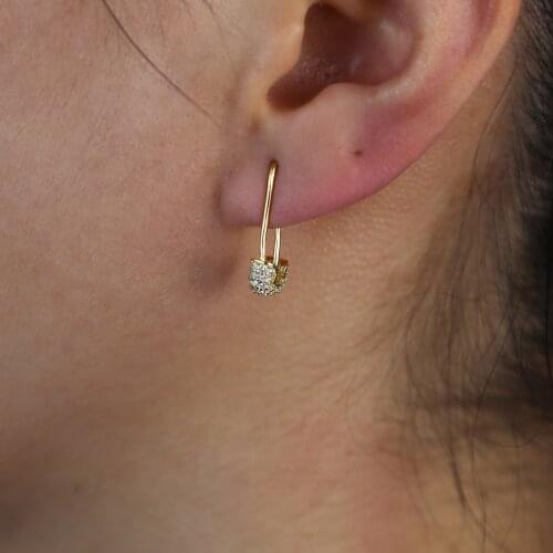 Multi color Silver Pin New Geometric Asymmetry Hollow safety pin shape Earring with cz paved for Women Girls Party