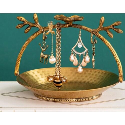 Retro Tray Brass Luxury Carved Exquisite Plum Blossom Storage Tray Decoration Jewelry Necklace Desktop Home Storage Ornaments