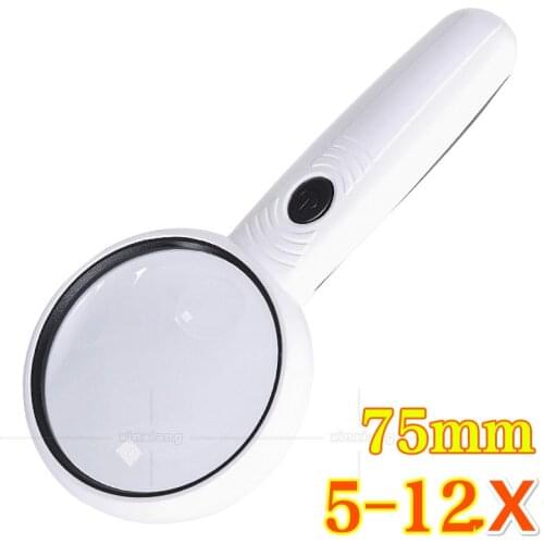 Handheld 3led Light Purple Light Fake Currency Detection 5x 12x HD Elderly Reading 75mm Optical Large Mirror Magnifying Glass