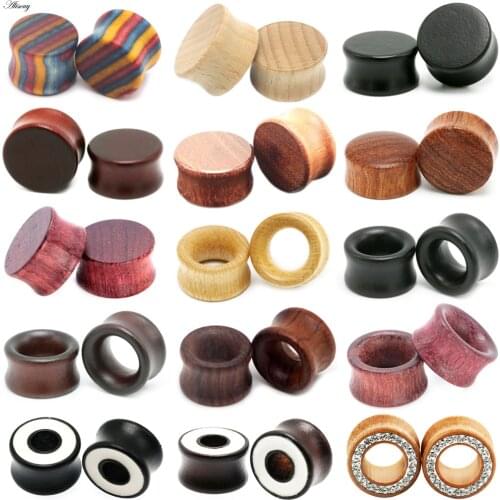 1PC Fashion Ear Plugs Wood Flesh Tunnels Saddle Ear Gauges 6mm-20mm Solid Hollow Body Piercing Jewelry For Men Women Expanders
