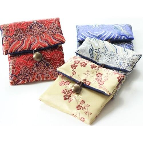 Thicken Small Chinese Silk Brocade Bag Watch Jewelry Storage Bag Travel Bracelet Protective bag Cotton filled Collection pouch