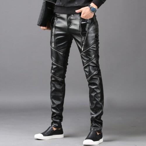 Waterproof and windproof personality fashion motorcycle faux leather pants mens feet pants pu trousers for men pantalon homme