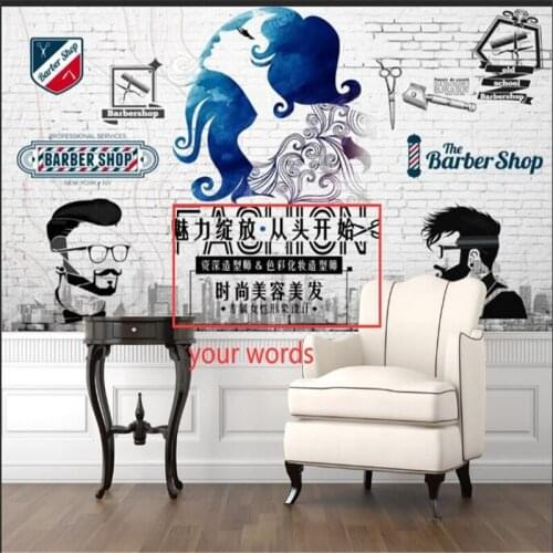 Custom Retro Nostalgic Beauty Starting From Hair Style Barber Shop Mural Wall Paper 3D Hair Salon Industrial Decor Wallpaper 3D
