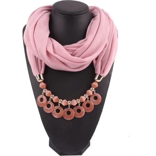 Circle pendant acrylic beads scarfs mujer summer jewelry pendant ring shawls necklace fashion accessories cotton jersey scarfs