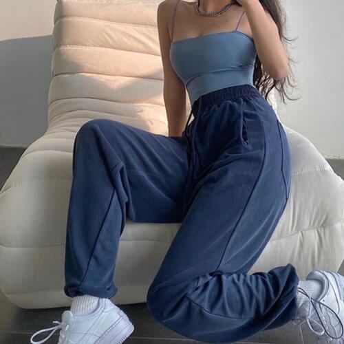 TVVOVVIN Solid Color High Street Drawstring Tie Feet Trouser Elastic Waist Loose Casual All-match Women Sweatpants 0JGU
