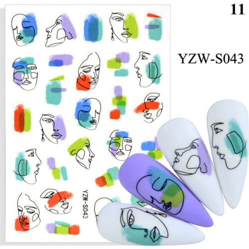 1 Sheet Nail Stickers And Decals Geometric Pattern Of Human Face Dried Flowers Set Of Sliders Nail Art Decorations For Manicure