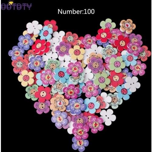 100Pcs Colorful Flower 2 Holes Wooden Sewing Buttons Craft Scrapbooking DIY Clothing sewing Accessories