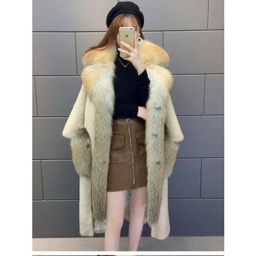 2019 Genuine Mink Fur Jacket Warm Real Mink Fur Coat Natural Color Womens Real Fox FurPlus size Luxury X-long Free Shipping
