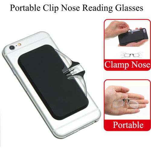 Legless Clamp nose Reading Glasses For Both Men And Women Portable Glasses Case can Be Attached To The Mobile Phone Case 1.0-3.0