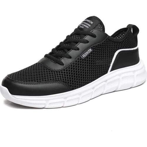 2021 Spring Men Gym Shoes Summer Outdoor Lightweight Casual Lace-up Plus Size Black Breathable Non-slip flat Running Shoes