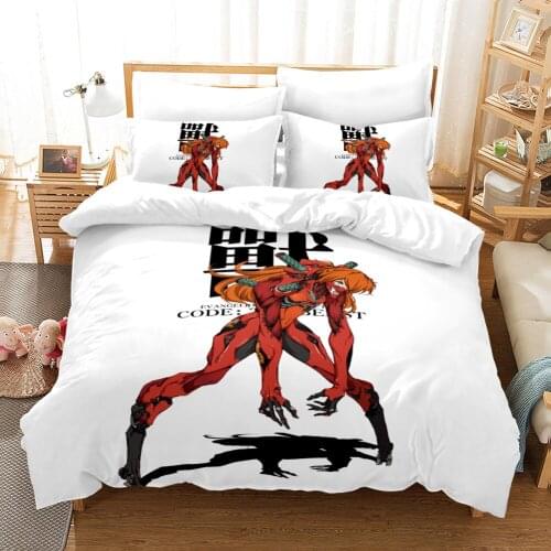3D Japan Anime Bedding Set King Size Ayanami Rei/Ikari Shinji Duvet Cover Kids Boys Bed Quilt Cover White Bed Set Bedroom Decor