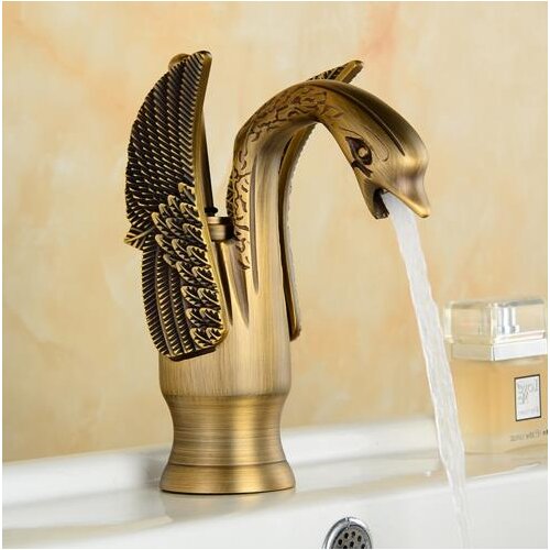 Antique Kitchen Faucet Gold Brass Basin Faucet Hot And Cold Water Tap Deck Mouted Pure Brass Mixer Swan Design Kitchen Faucet