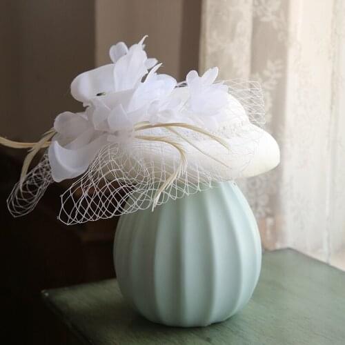 White Pink Blue Black Silk Flower Headpiece European Ladies Mini Fairy Veil Wedding Hat Hair Clip Cocktail Party Fedora Headwear
