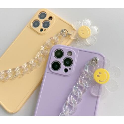 Korean style Bling Laser Flower Chain Case for iphone 12 11 Pro Max XR 11ProMax X XS 7 8 plus Candy Color Hanging Strap Cover