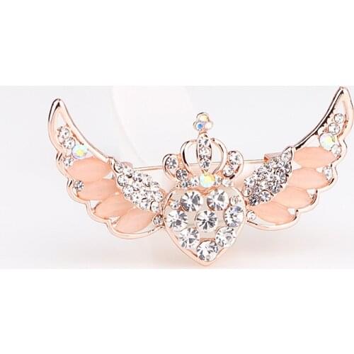 TODOX Brooches women clothes Opal Stone angel wing guard button Fashion Jewelry Rhinestone pins concise style girl birthday gift