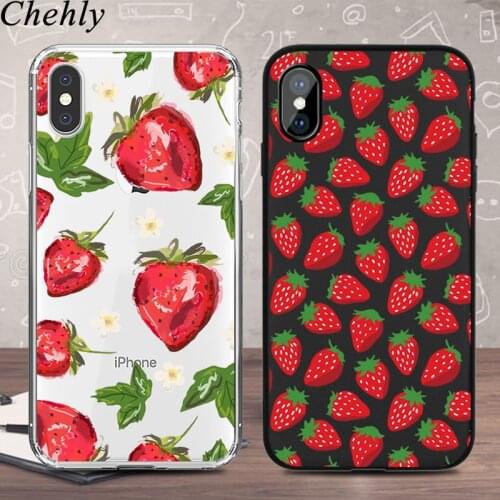 Cute Strawberry Cell Phone Case for IPhone 6s 7 8 11 Plus Pro X XS MAX XR Cases Soft Silicone Fitted TPU black Cover Accessories