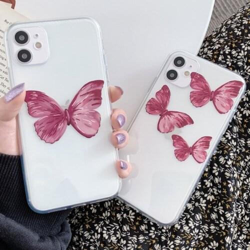 Pink butterfly phone case, cute transparent case for iphone 6 6s 7 8 plus iphone 11 pro xr xs max x back cover transparent soft