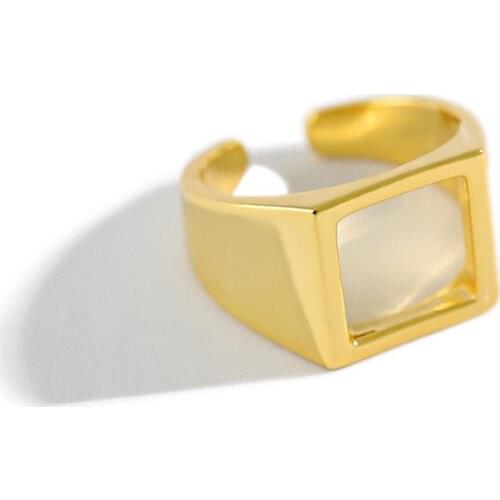 18K gOLD pLATED Authentic 925 sterling silver White/ Gold Hollow Square Band Geometric Ring adjust Jewelry Mens Womens TLJ1231